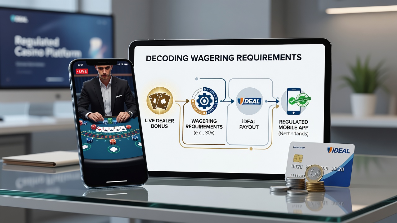 Mobiele casino app interface met live dealer tafels en iDEAL betalingsoptie in Nederland