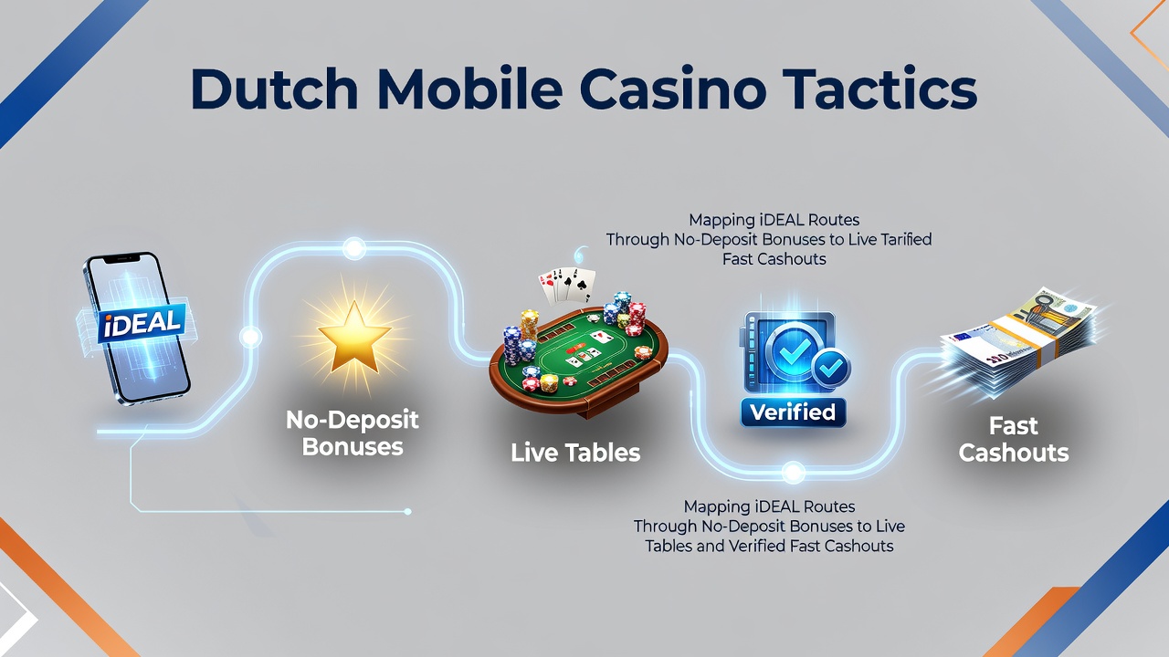 Mobiele casino app interface met iDEAL betalingen en no-deposit bonussen op smartphone