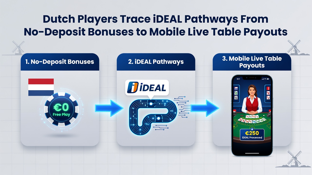 Diagram van mobiele uitbetalingsflow met iDEAL in Nederlandse casino context