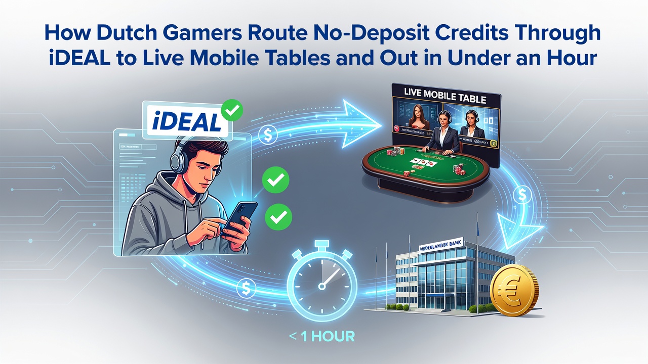 Illustratie van mobiele live casino interface met iDEAL betalingen en snelle uitbetalingen