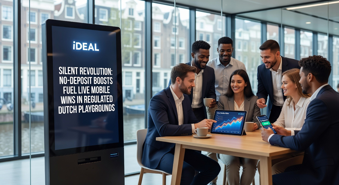 Schermafbeelding van een mobiel live casino met iDEAL-integratie en no-deposit bonus-activering, typisch voor Nederlandse spelers in 2026