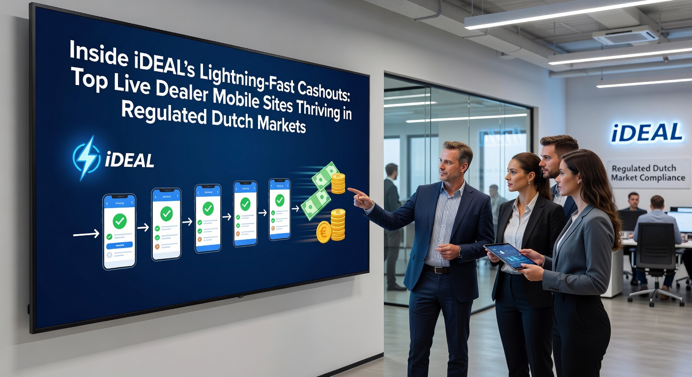 Schermafbeelding van een mobiele live dealer sessie met iDEAL uitbetalingsknop zichtbaar op een smartphone in een Nederlandse setting