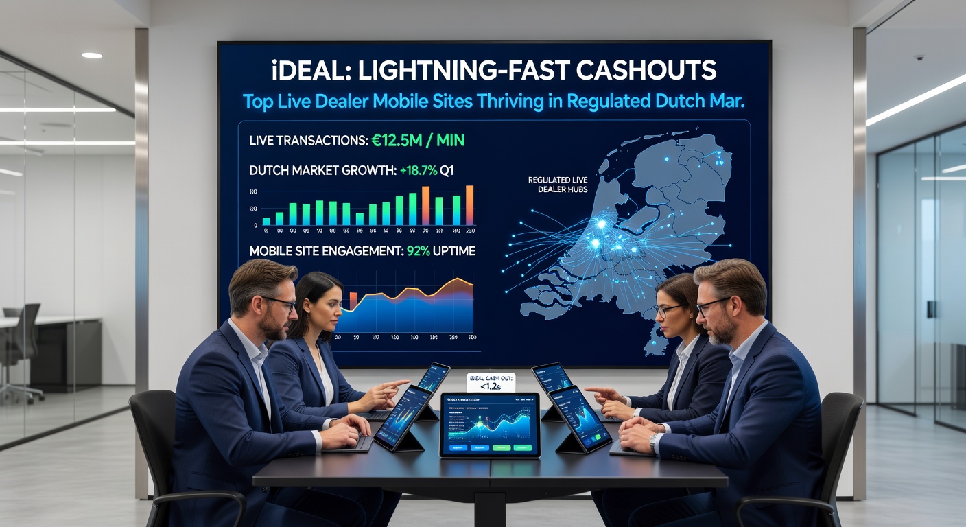 Grafiek met iDEAL uitbetalingstijden op live dealer mobiele sites in Nederland, toont pieken onder 5 minuten in april 2026