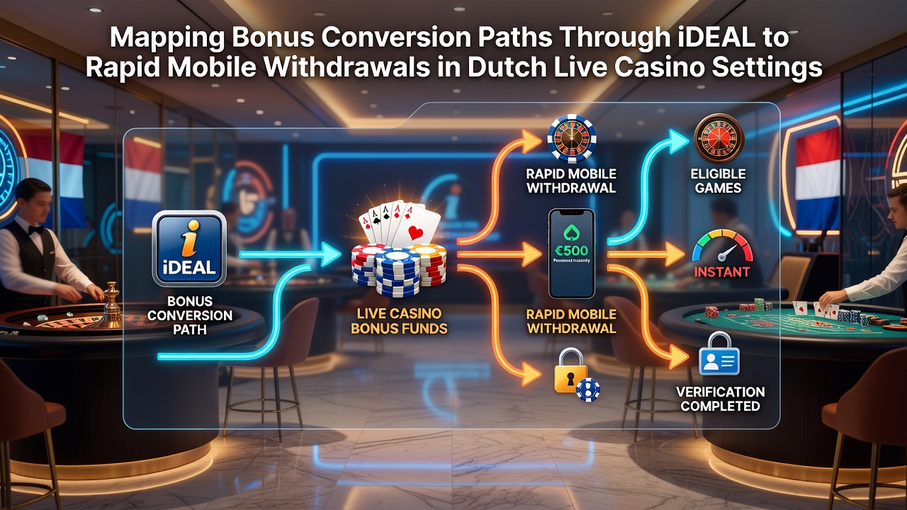 Overzicht van bonusconversie routes via iDEAL in Nederlandse live casino apps op smartphones