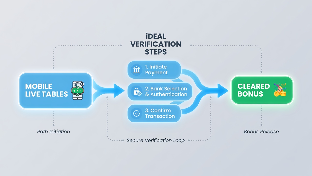 Detailopname van iDEAL bevestigingsscherm en bonus voortgangsindicator in een Nederlandse mobiele casino app