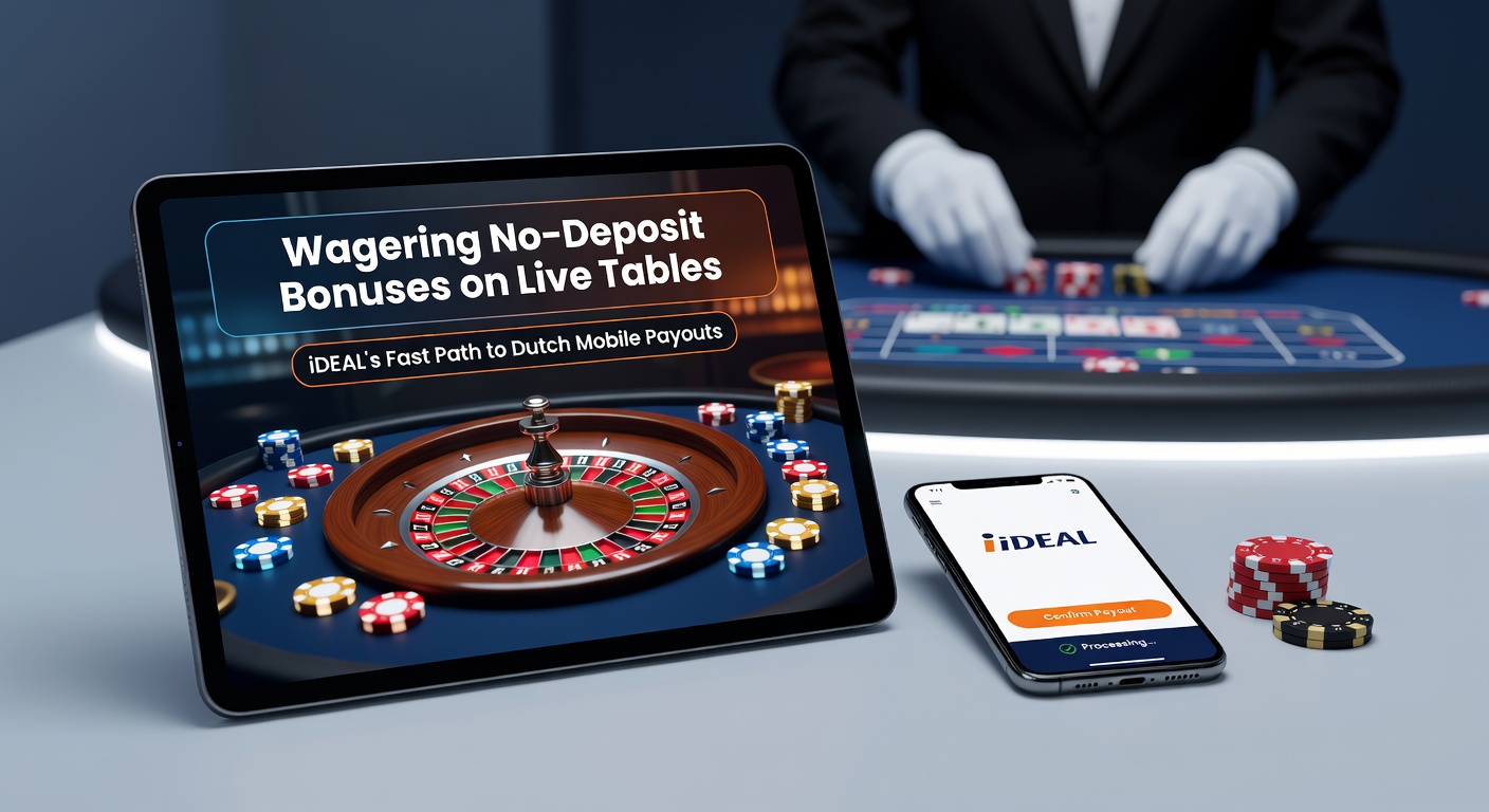 Speler met smartphone aan een live roulette tafel, met iDEAL-logo en bonuspictogram zichtbaar